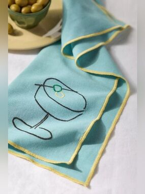 NWT Anthropologie Phthalo Ruth Cotton Napkins, Set of 2, Blue, Embroidered